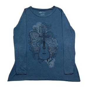 Hard Rock Cafe Womens Medium Long Sleeve Paisley Graphic T Shirt Blue Grunge Emo